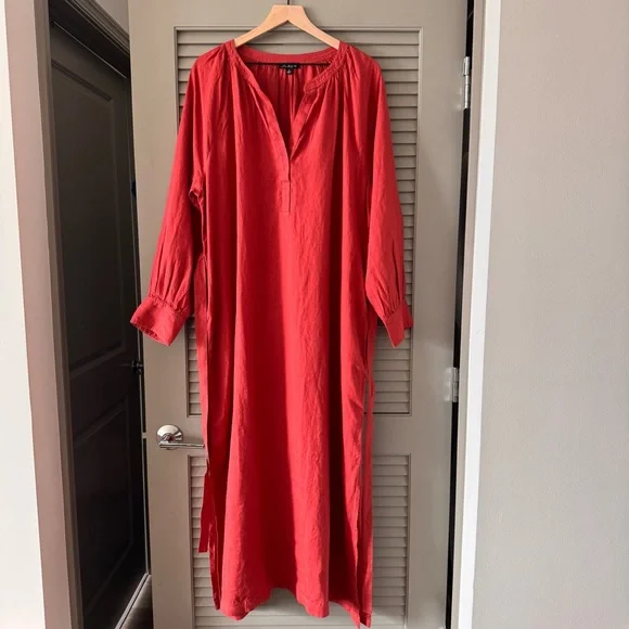 J. Crew | 100% Linen Cabana Maxi Dress in Red Sand Brand~ New w/o Tag 2X - Picture 6 of 13